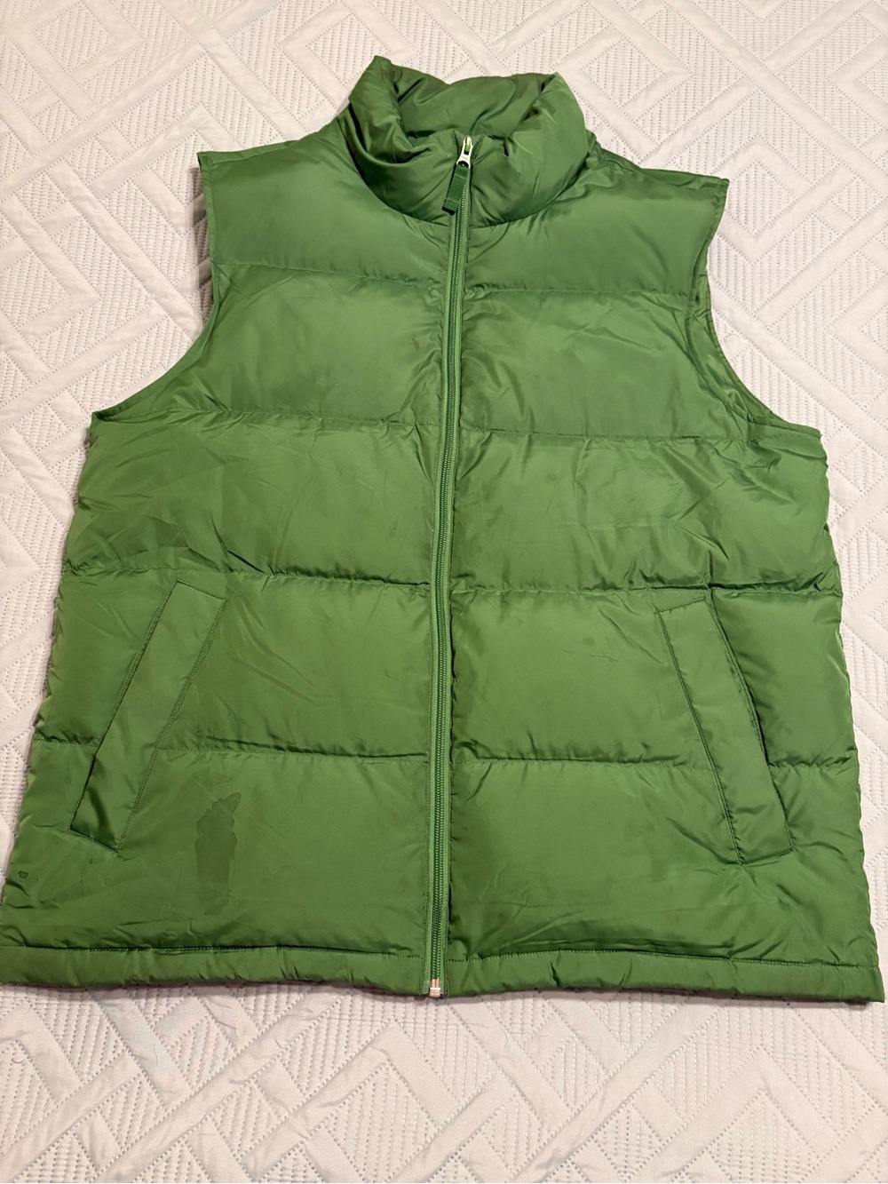 Lands End Green Puffer Vest Down Full Zip Quilted Size L (42-44)